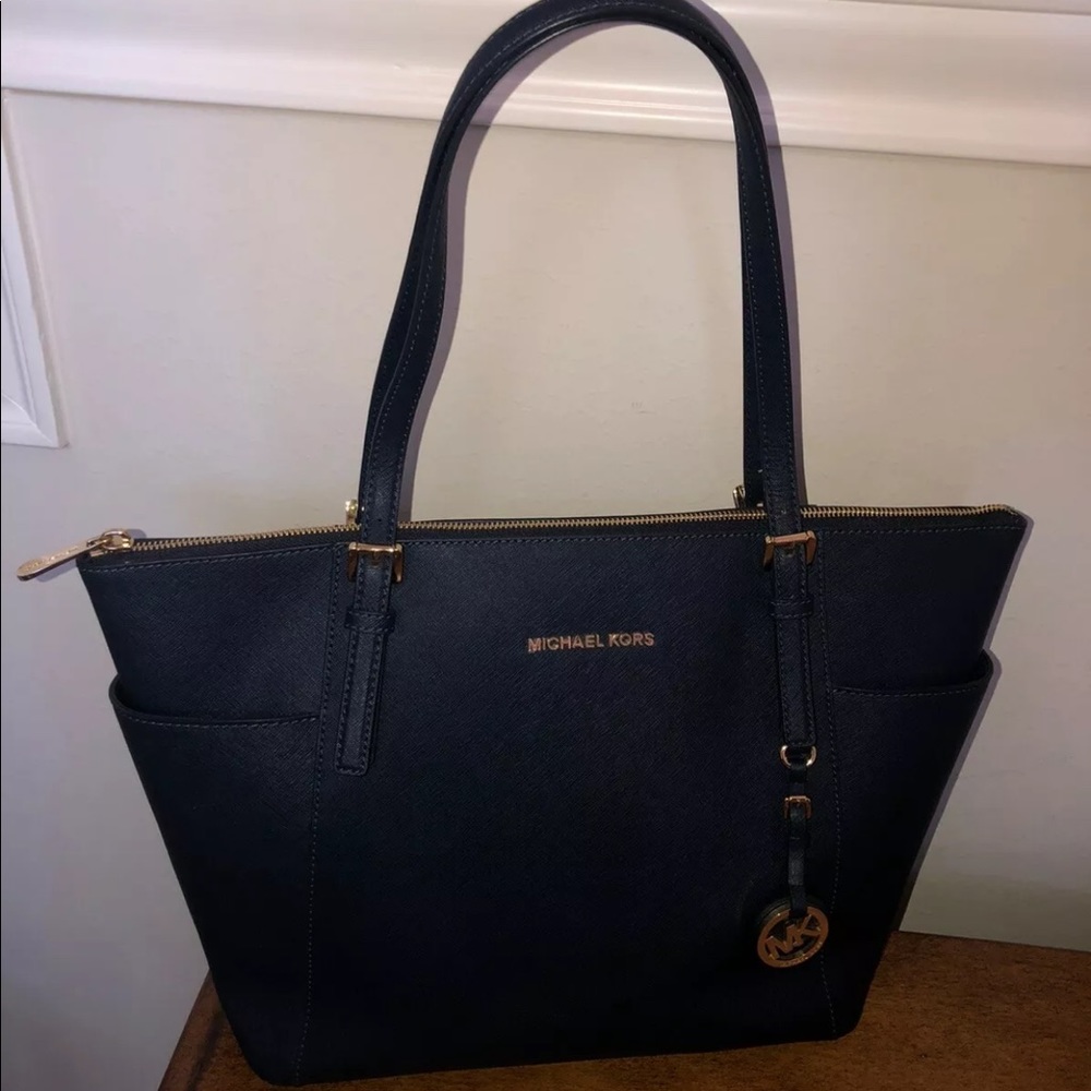 Michael Kors Jet  Large Leather Tote Admiral Navy